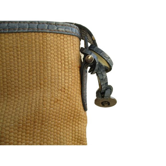 *Etienne Aigner Vintage Satchel Shoulder Bag Rattan Blue Croc Leather Trim - Picture 4 of 10